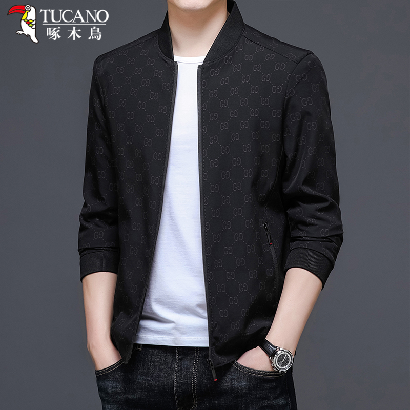 啄木鸟2022春秋薄款男士夹克中青年棒球领男装茄克爸爸装外套上衣