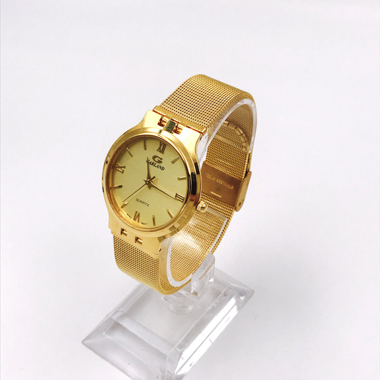 garland金色圆盘罗马字面休闲手表石英男女国产腕表