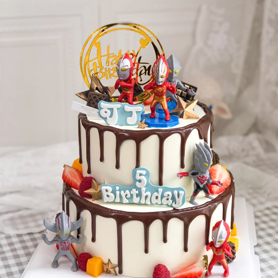 儿童卡通双层巧克力男孩周岁恐龙奥特曼迪迦生日蛋糕新鲜生日蛋糕
