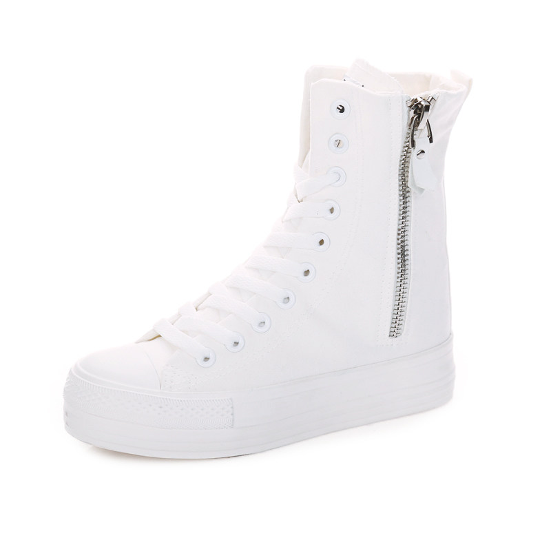 2020韩版高厚底增高休闲高筒帆布鞋长筒百搭街简约帆布鞋