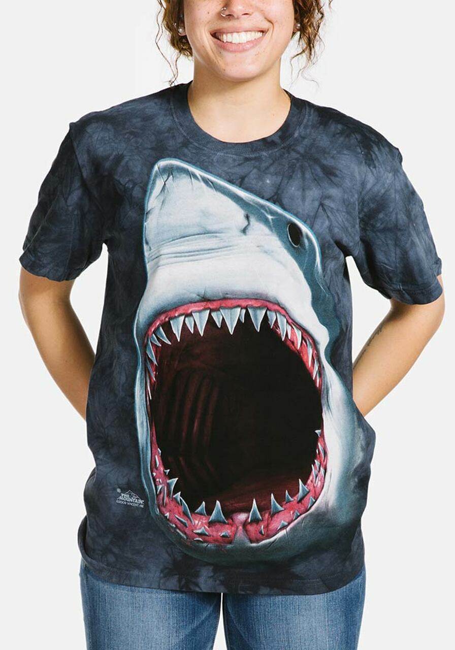 美国themountain蓝色个性大嘴鲨鱼图案同款夏装t恤