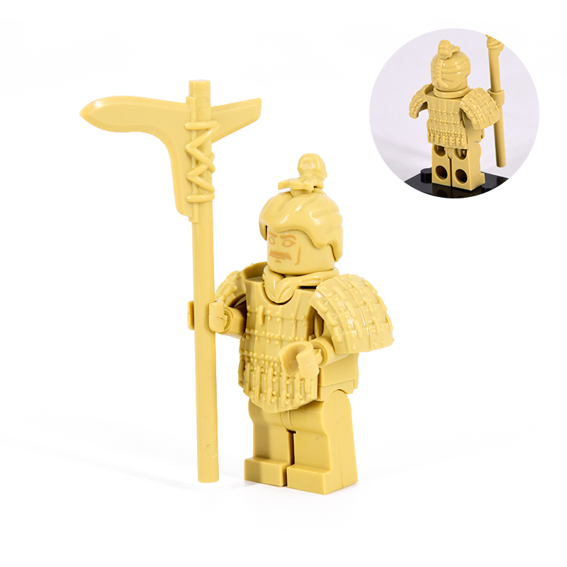 中式古代古风秦始皇兵马俑人仔秦朝士兵兵士马俑重塑料积木