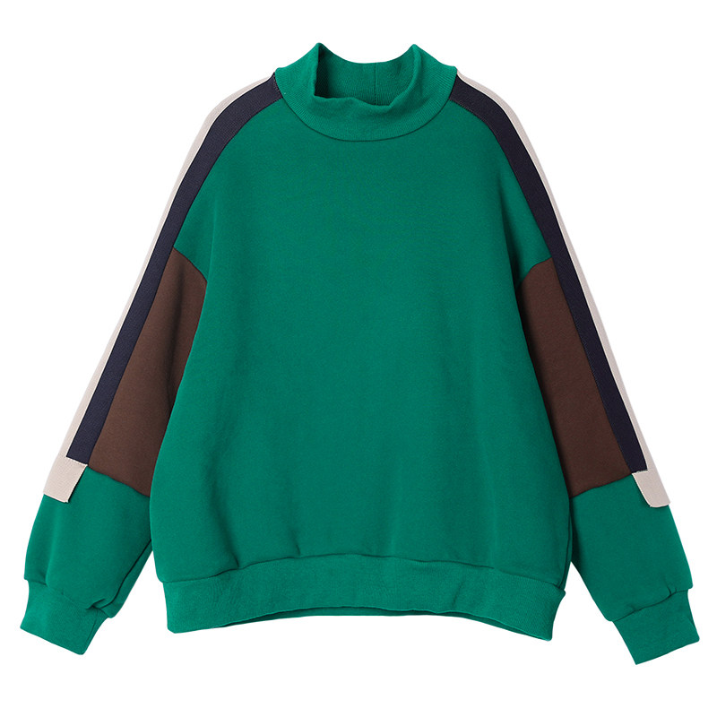 物格冬装2021新款女韩版宽松大码螺纹领拼色半高卫衣