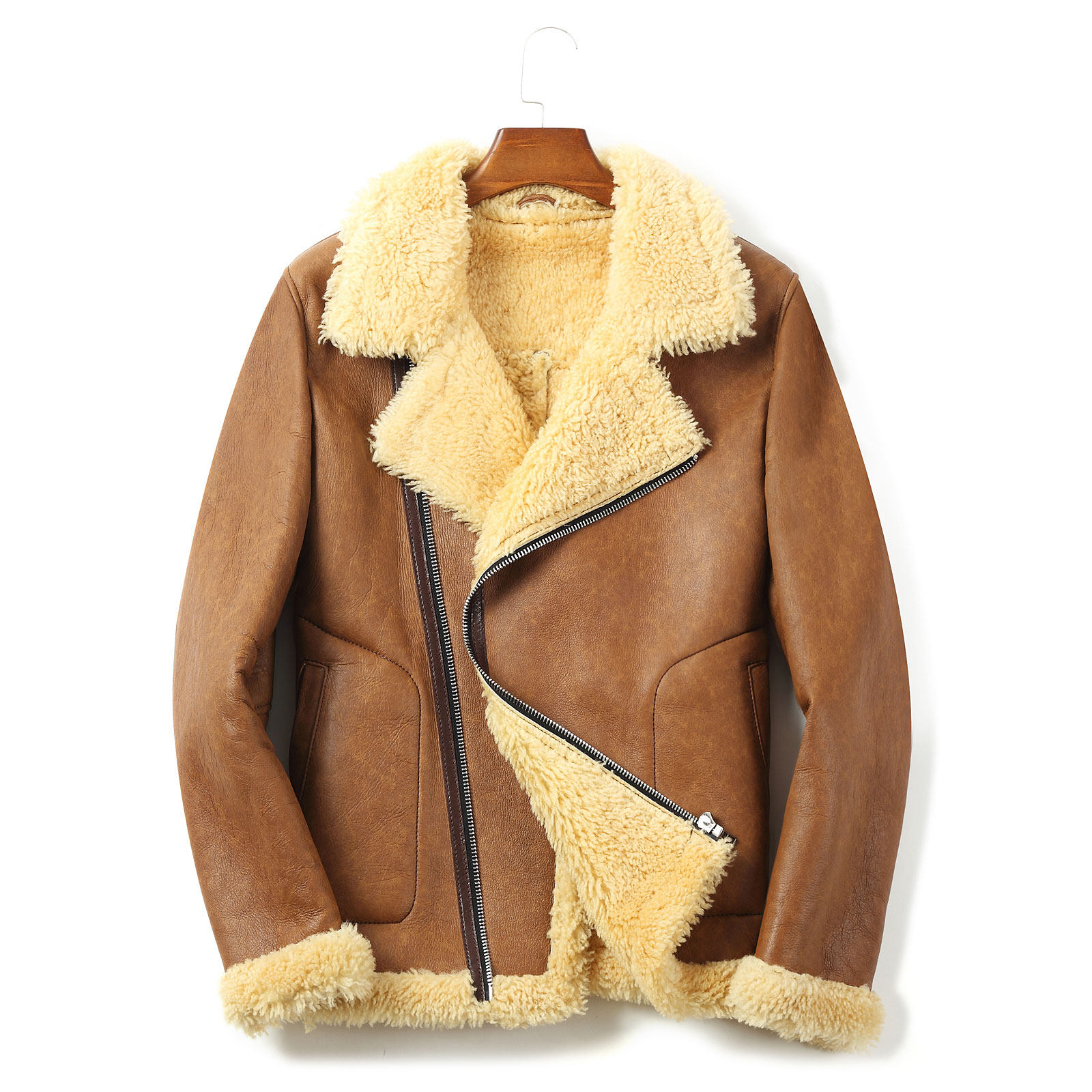 2020新款原生态皮毛一体真皮大衣机车男士夹克皮衣