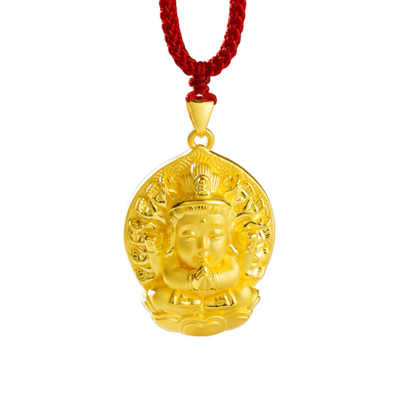 2020年生肖守护神千手观音菩萨3d硬金黄金吊坠男女颈饰