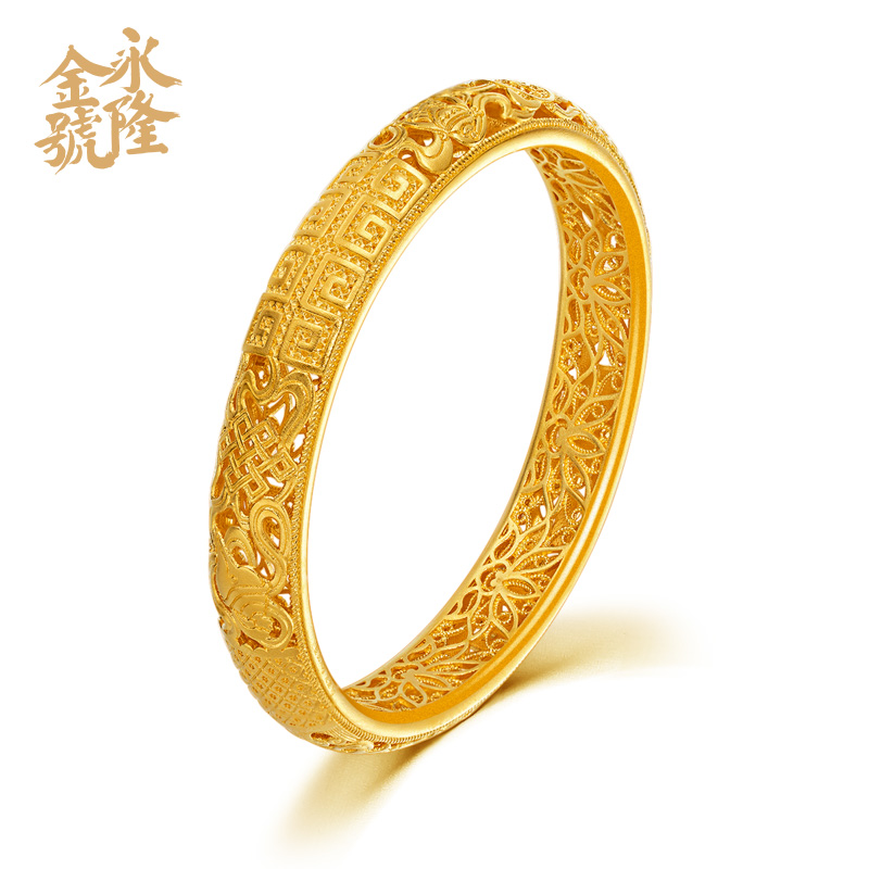 金包银传承金镯子八宝吉祥花丝黄金花黄金古法宫庭手镯