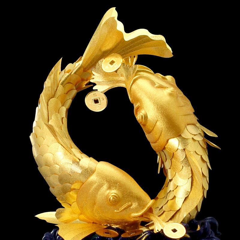 24k足金箔摆件 双鱼吉庆 新人结婚礼物 创意家居装饰品工艺摆设