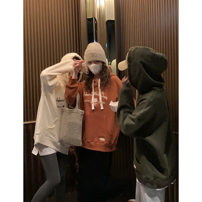 EKOOL定制 宽松连帽套头加绒加厚卫衣女秋冬2021新款百搭休闲外套