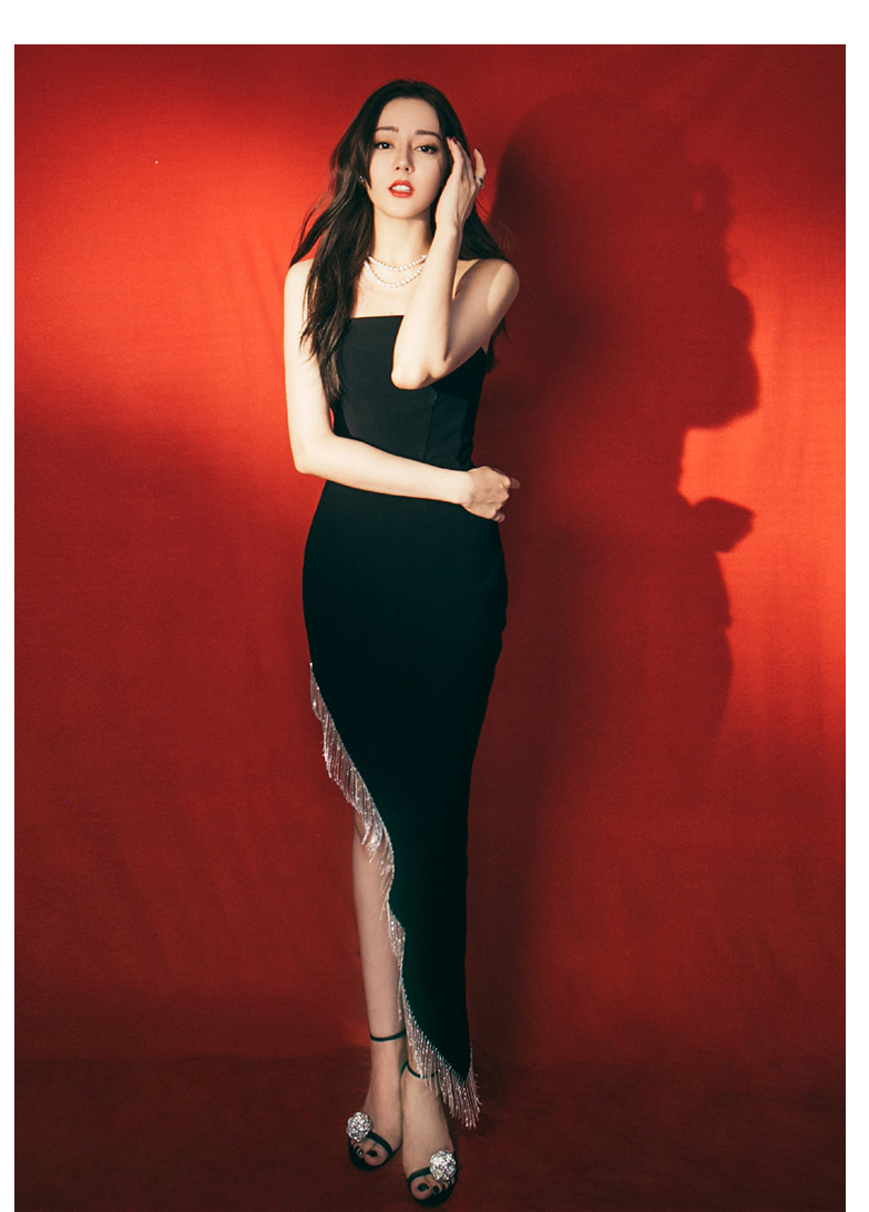 连衣裙明星同款主持性感抹胸开叉年会宴会法式礼服