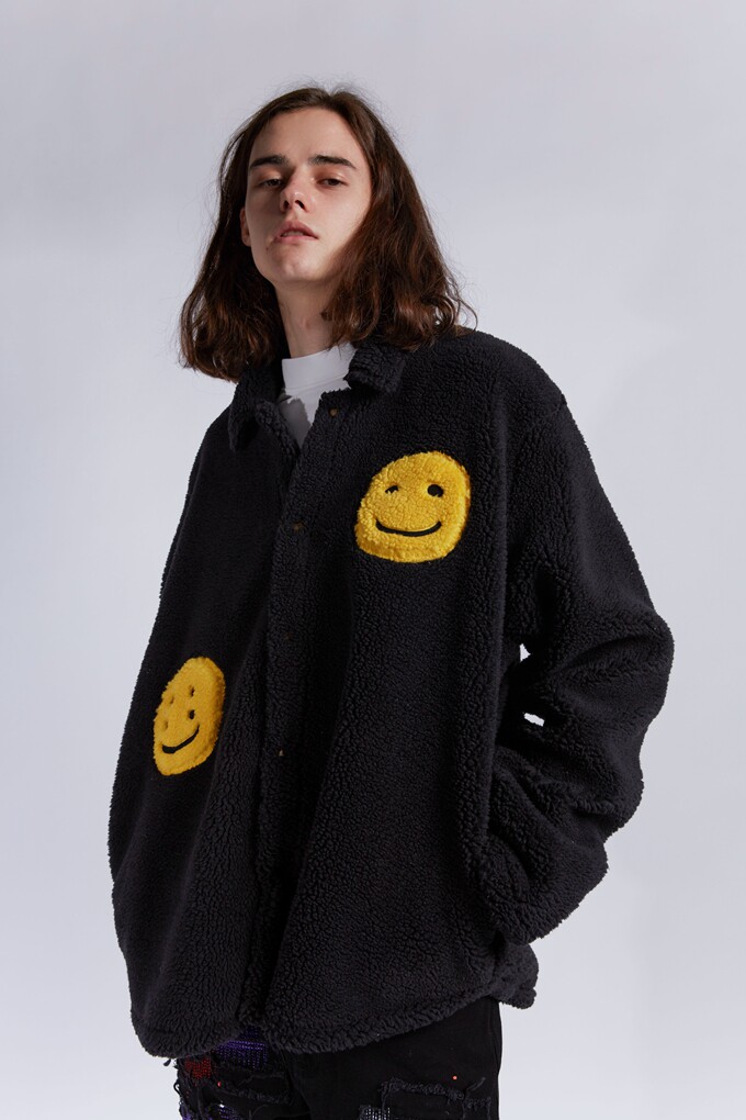 ins同款高品质摇粒绒笑脸潮牌男士情侣宽松外套夹克