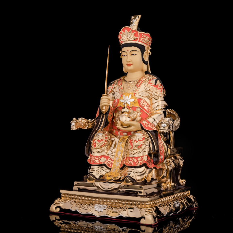 九天玄女神像台湾鎏金纯铜开光娘娘圣母道教摆件