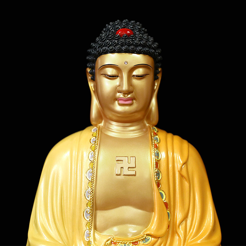 佛像送福阁彩绘释迦牟尼纯铜阿弥陀佛三宝药师佛祖摆件摆件