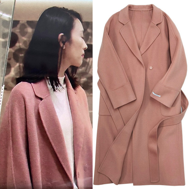 手缝双面羊毛中长款冬冬季黑色三十而已顾佳毛呢外套