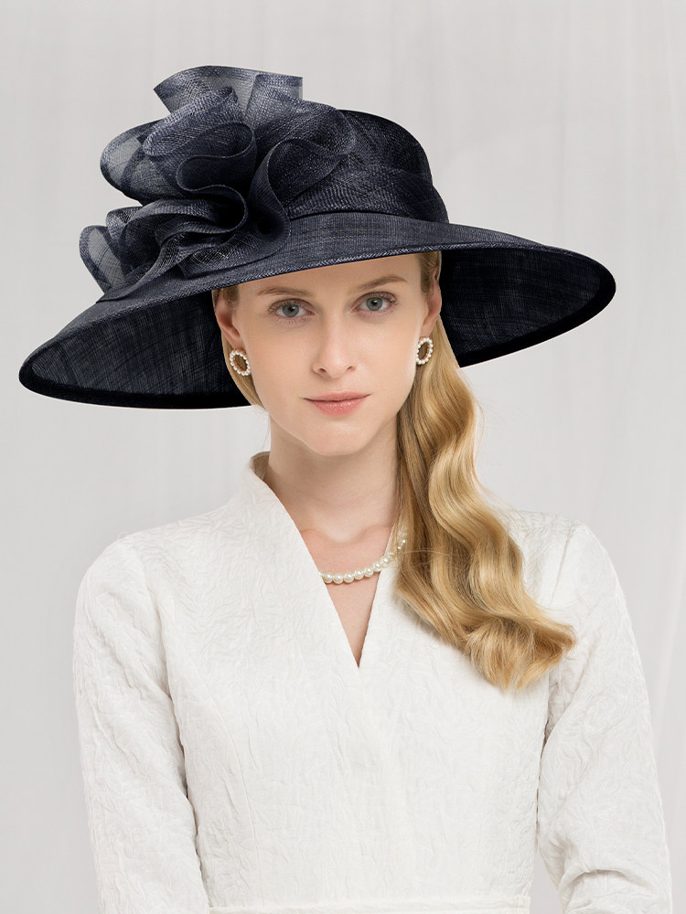 麻纱ee早春新款英式大檐礼帽优雅马会帽子女帽子