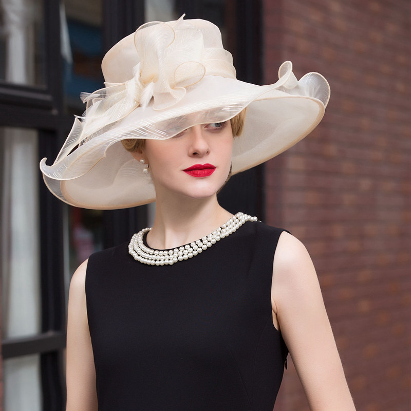 ee 春夏上新欧美时尚欧根纱大檐礼帽 韩版百搭帽子夏女潮