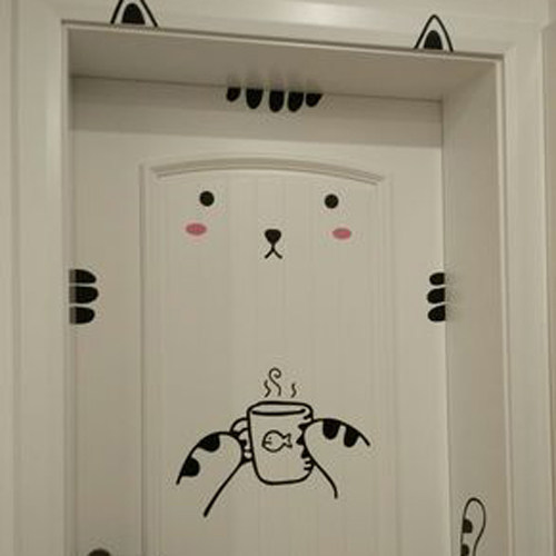 北欧创意呆萌猫门儿童卧室寝室卡通装饰贴纸瓷砖