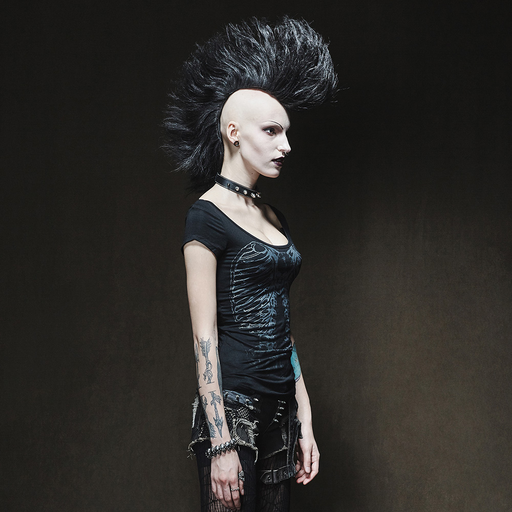 punkrave骨灰系列朋克女装摇滚金属骨架印花t恤