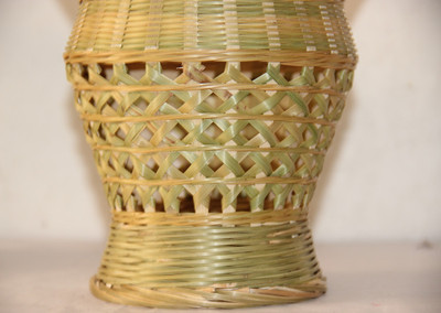 竹青皮 环保竹筐花瓶  竹编花篮 竹篮摆设插花器 干花篮