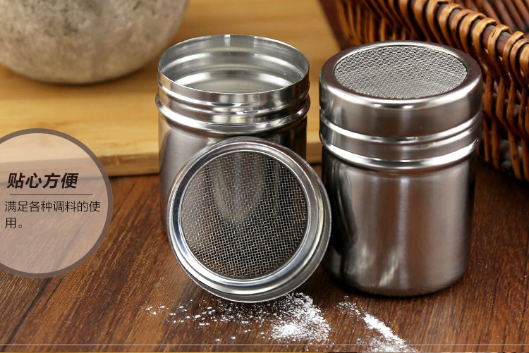 不锈钢撒粉筒花式咖啡撒粉器糖粉抹茶粉可可粉撒粉罐网纱式粉筛-图3