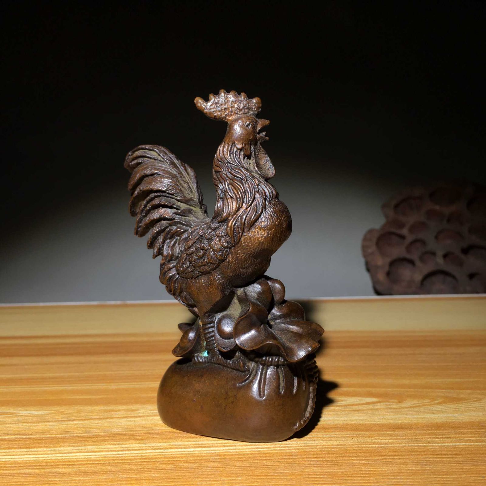 实心纯铜生肖公鸡古玩小件手把仿古铜器紫铜摆件