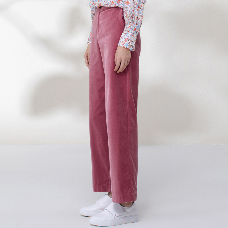 播2020春商场同款宽松休闲平绒阔腿裤女bdn1kd457香橙离不开陈翔