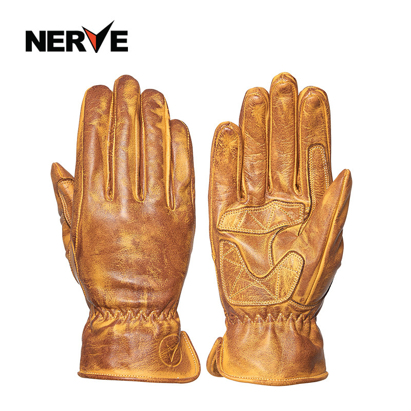 nerve涅夫复古手套男女四季摩托车机车赛车哈雷牛皮手套防摔夏季