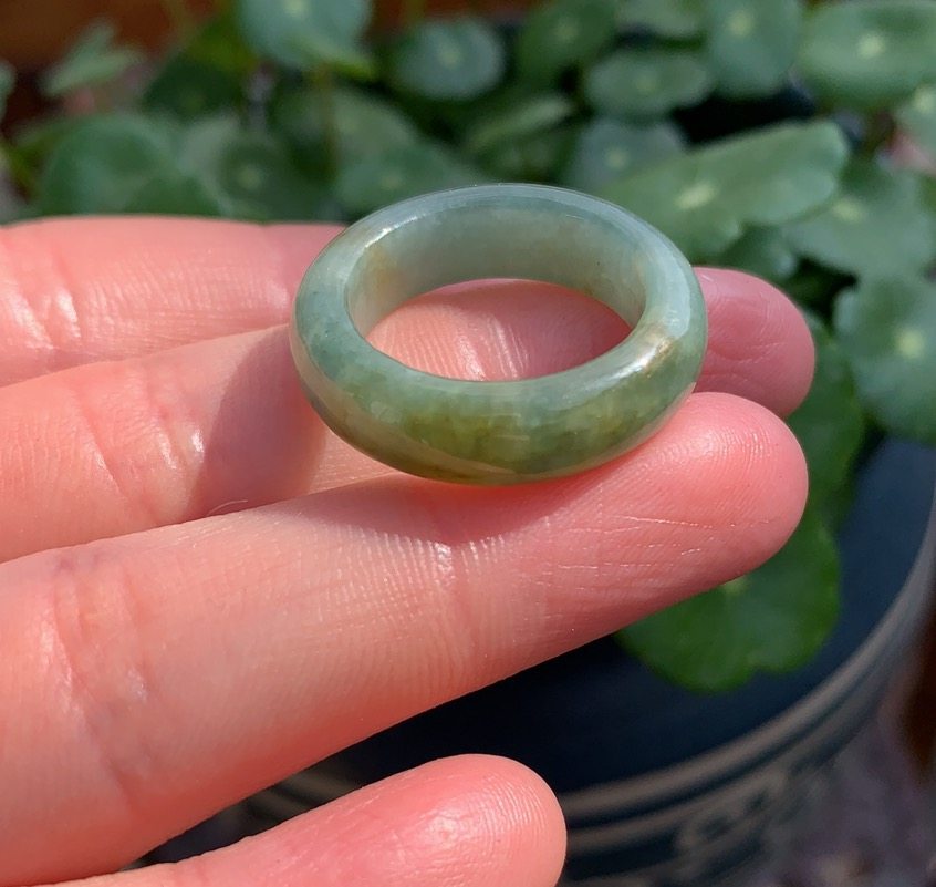 杨玉家天然翡翠货黄加绿糯种14号戒圈男女款戒指指证戒指