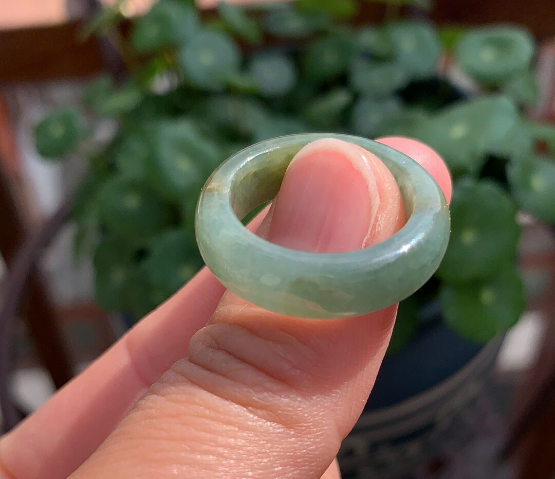 杨玉家天然翡翠货黄加绿糯种14号戒圈男女款戒指指证戒指