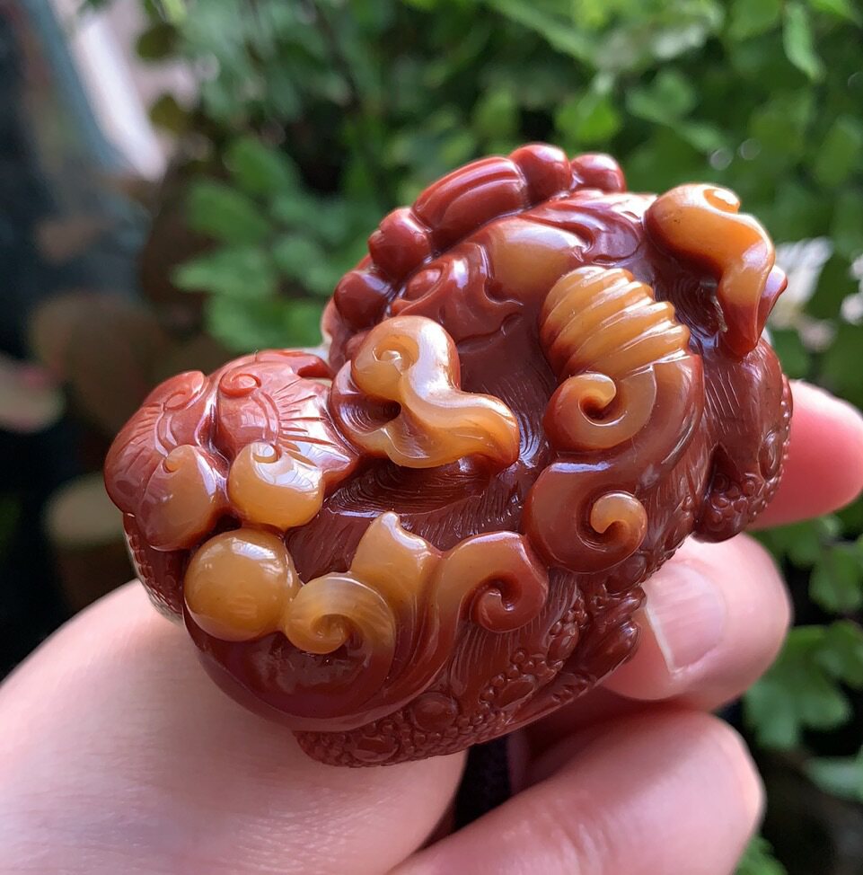 杨玉家云南天然黄龙玉福禄寿三色鸡血红霸王貔貅手玩件证书包邮