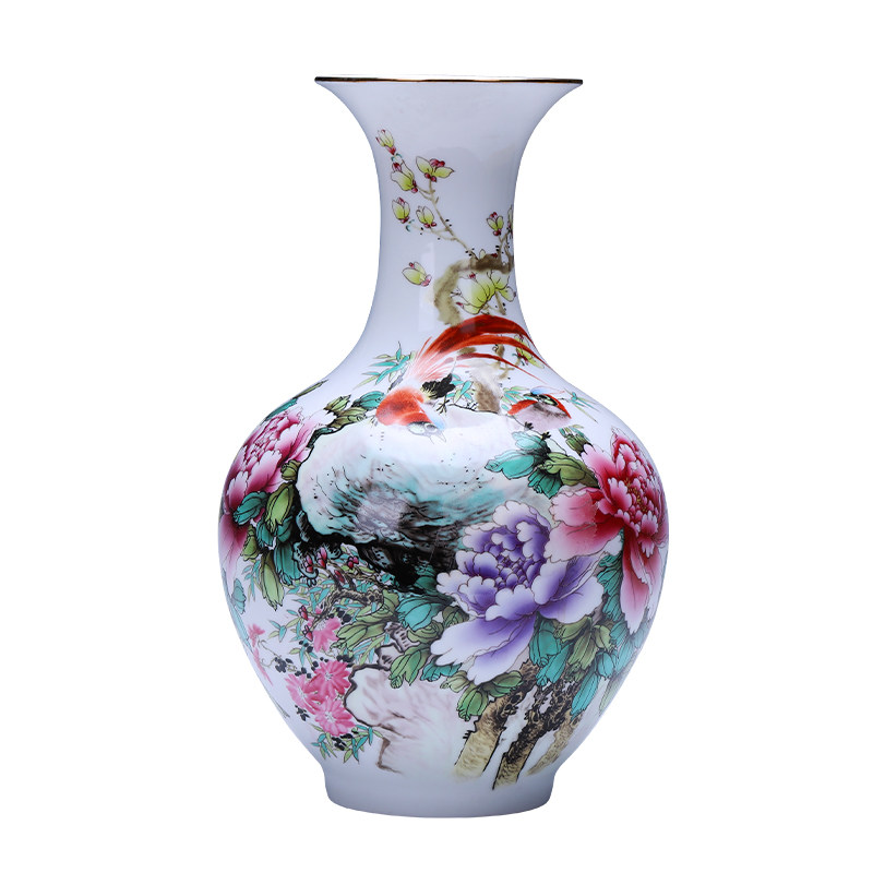 景德镇陶瓷器粉彩花瓶摆件中式家居客厅装饰插花花瓶