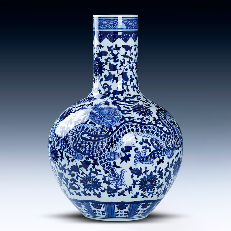 景德镇瓷器陶瓷仿古青花瓷龙纹花瓶大号家居客厅花瓶