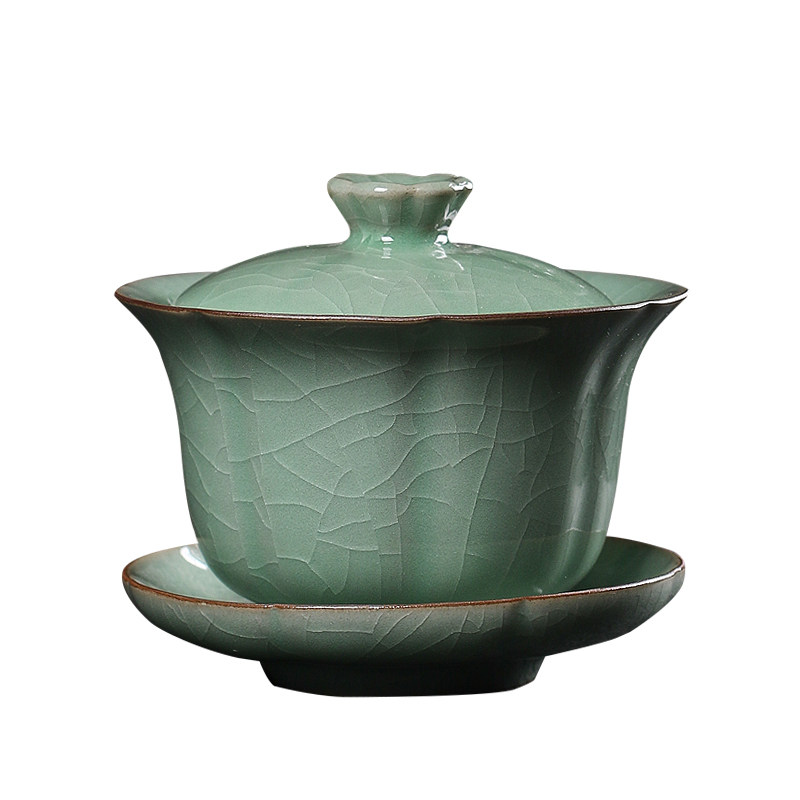 龙泉青瓷盖碗盖碗茶茶杯单个大号陶瓷哥窑冰功夫功夫茶盖碗