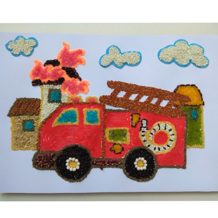 五谷杂粮贴画粮食豆子消防车消防员消防宣传画其他特色工艺品