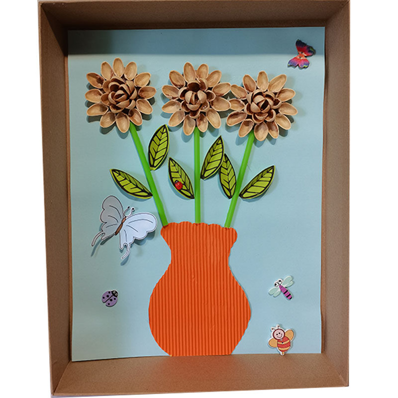 鞋盒盖画变废为宝废旧利用环保手工坚果壳玉米粒玉米手工创意粘贴类