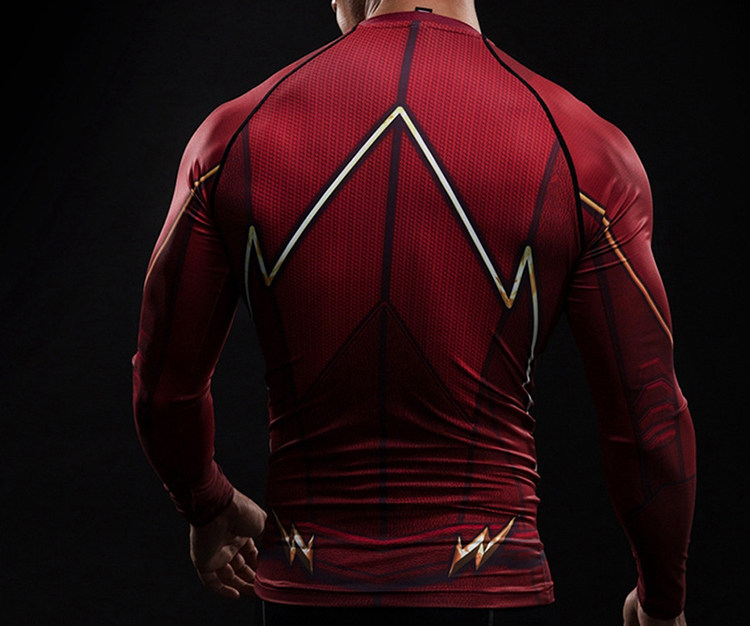 红色闪电侠衣服cos战衣正义联盟长袖恤男运动t恤