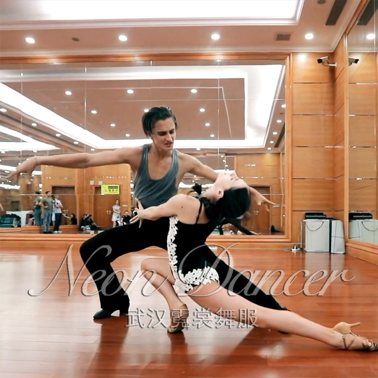 拉丁舞neondancer专业dasha同款白色花边连衣裙练习拉丁舞练习套装
