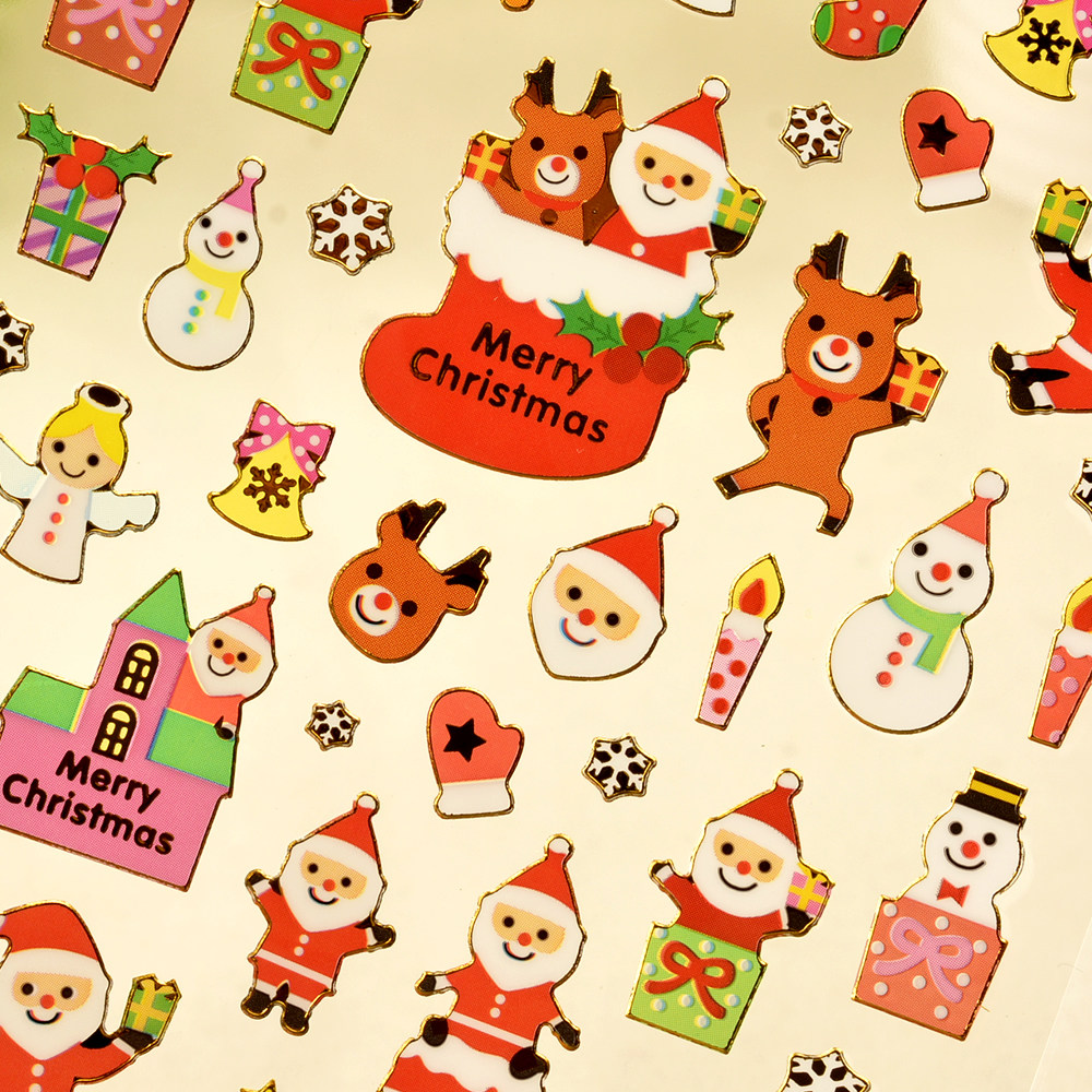 圣诞节日礼品装饰烫金箔平面pvc贴画儿童可爱卡通平安夜diy粘贴纸