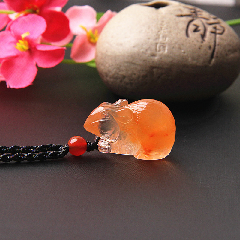 吊坠天然红水晶老鼠项坠水晶鼠挂生肖男女红兔颈饰