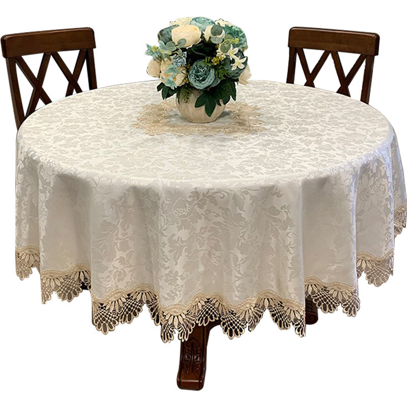 桌布圆形餐桌家用布艺蕾丝欧式轻奢大圆圆桌桌布