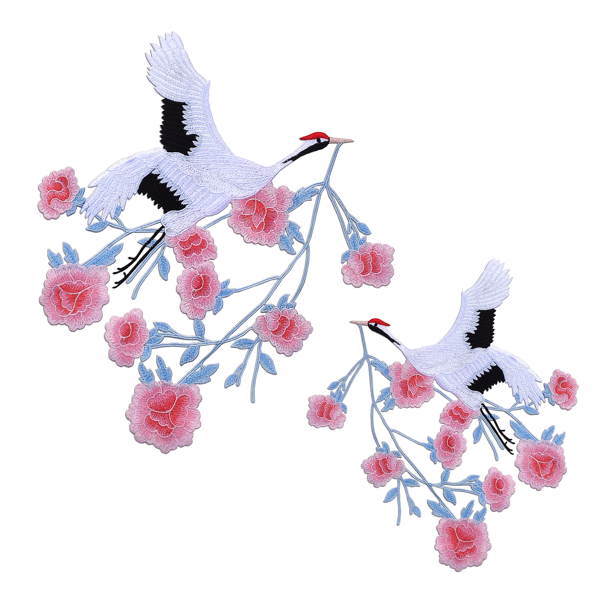 雪鹤送暖领绣水溶仙鹤布贴电脑刺绣衣服补丁布贴