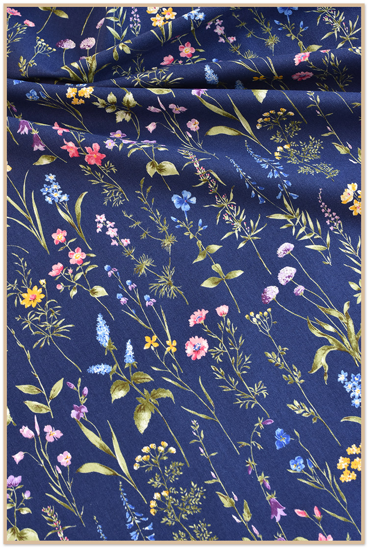 日本进口布料纯棉垂枝碎花面料衣服裙子童装海绵垫