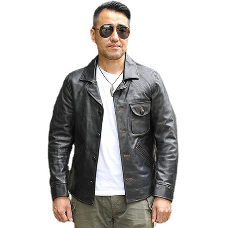 日系休闲男装果实外套男式复古真皮皮夹克青年皮衣