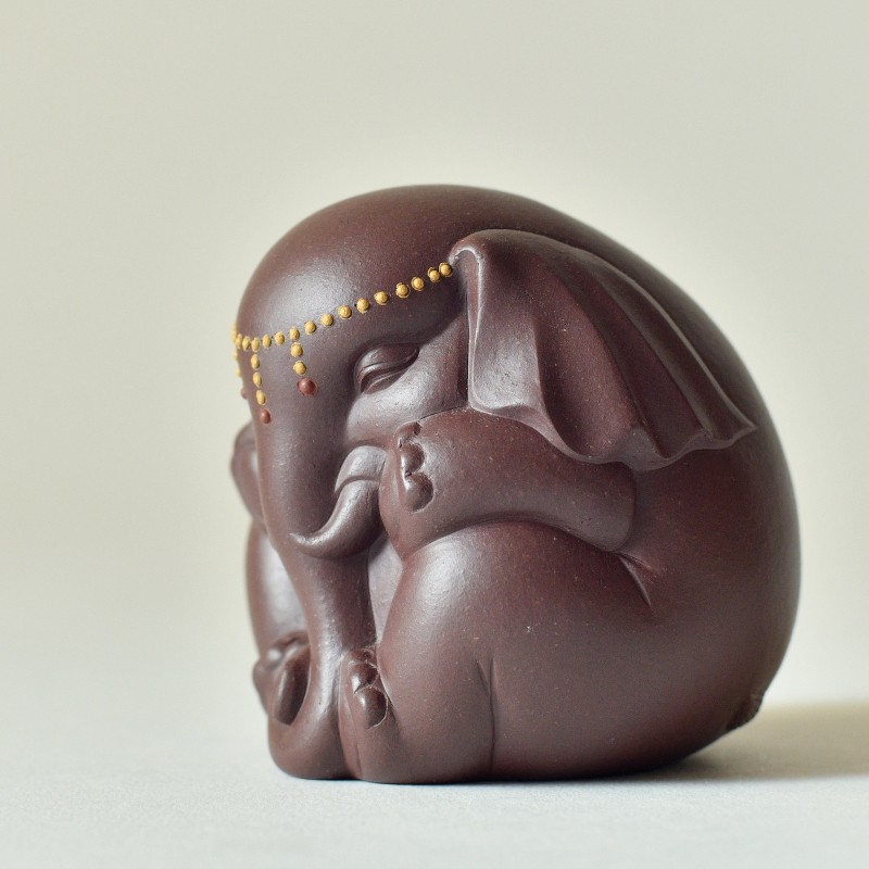 朴园大象创意紫砂茶宠吉祥如意太平有象宜兴原矿手工茶宠摆件