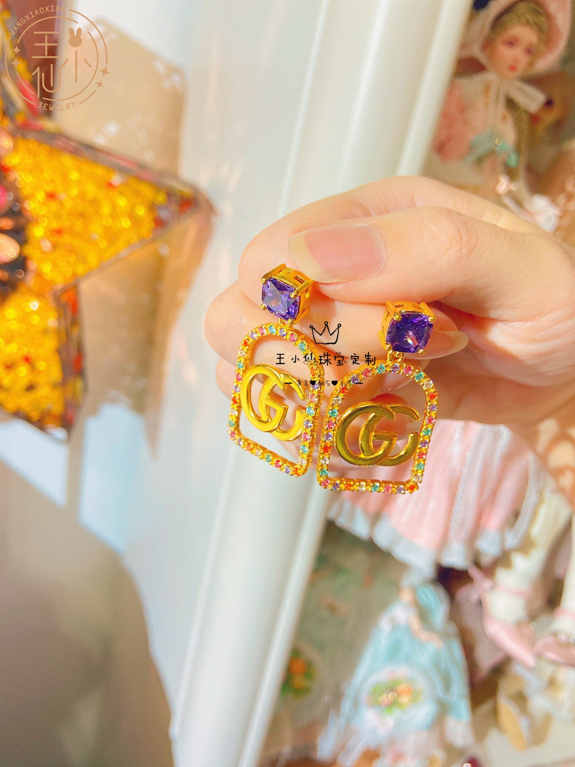 王小仙彩色巴洛克字母时尚工艺精品手工足金珠宝耳饰