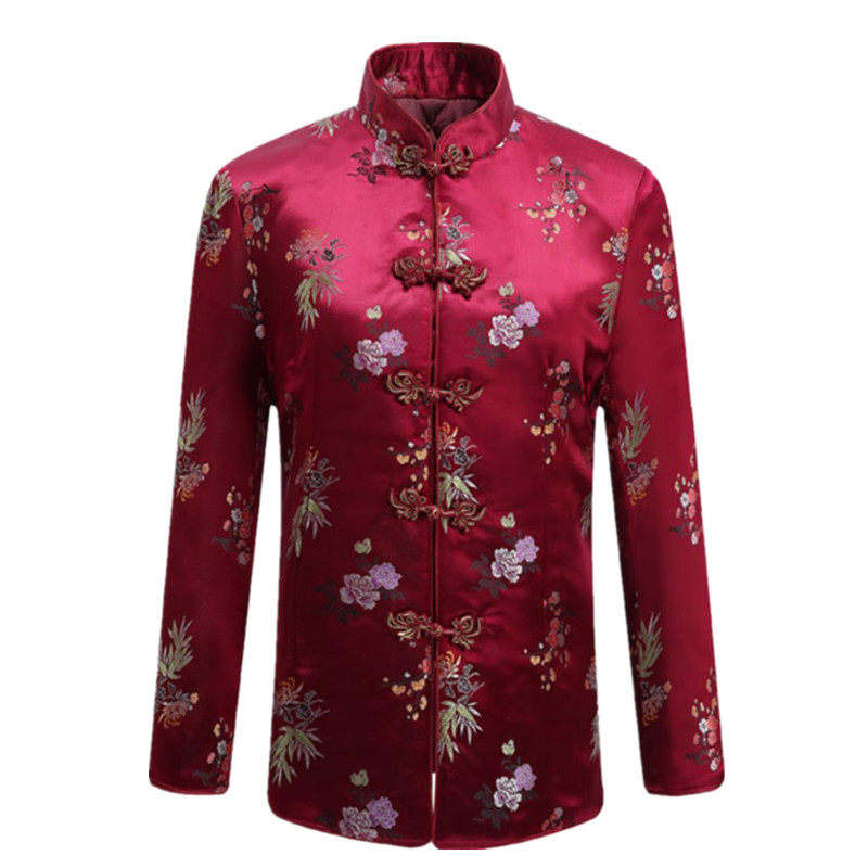 知恩高档中国国风女士真丝唐装上衣红色绸缎上衣