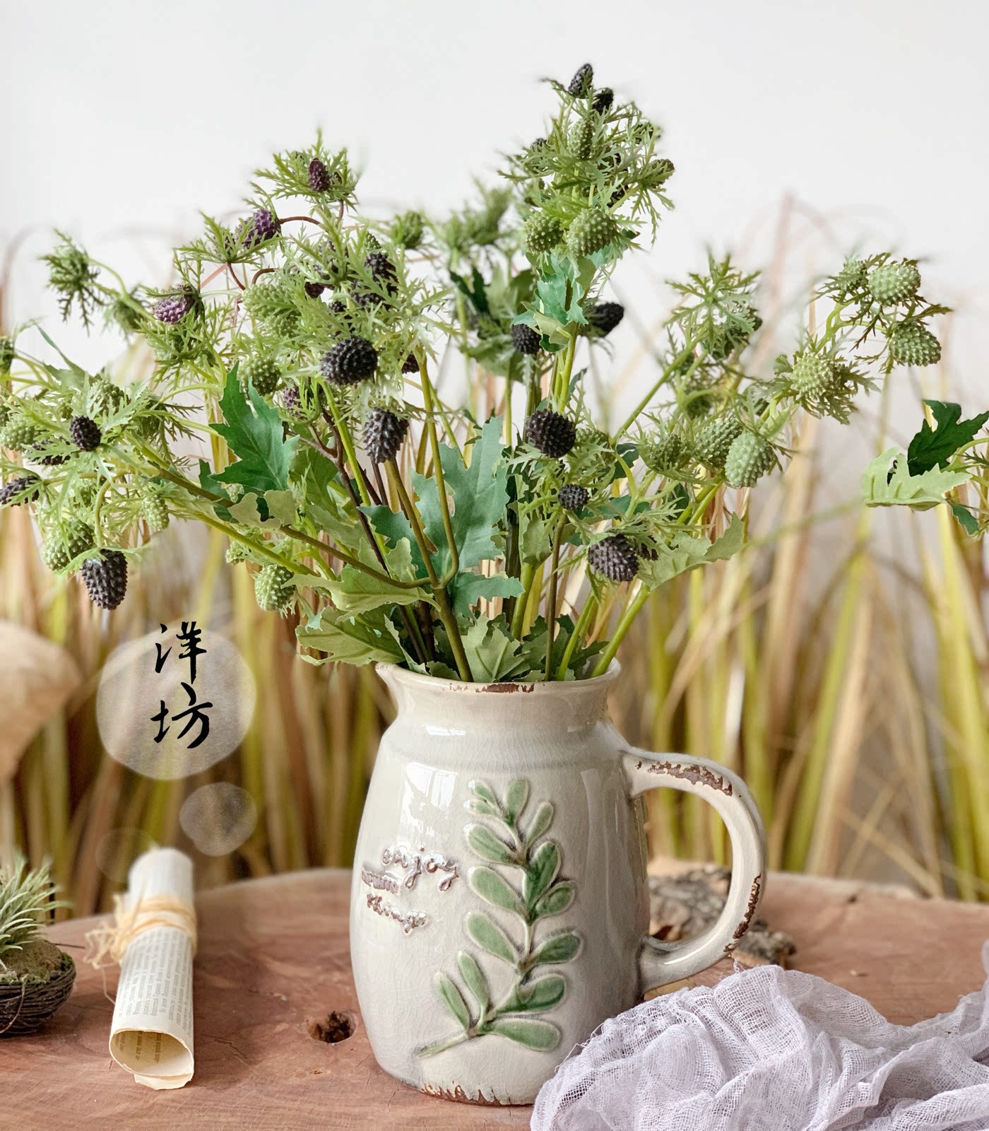 洋坊花艺造景插花花店装饰客厅摆件家居刺芹仿真花
