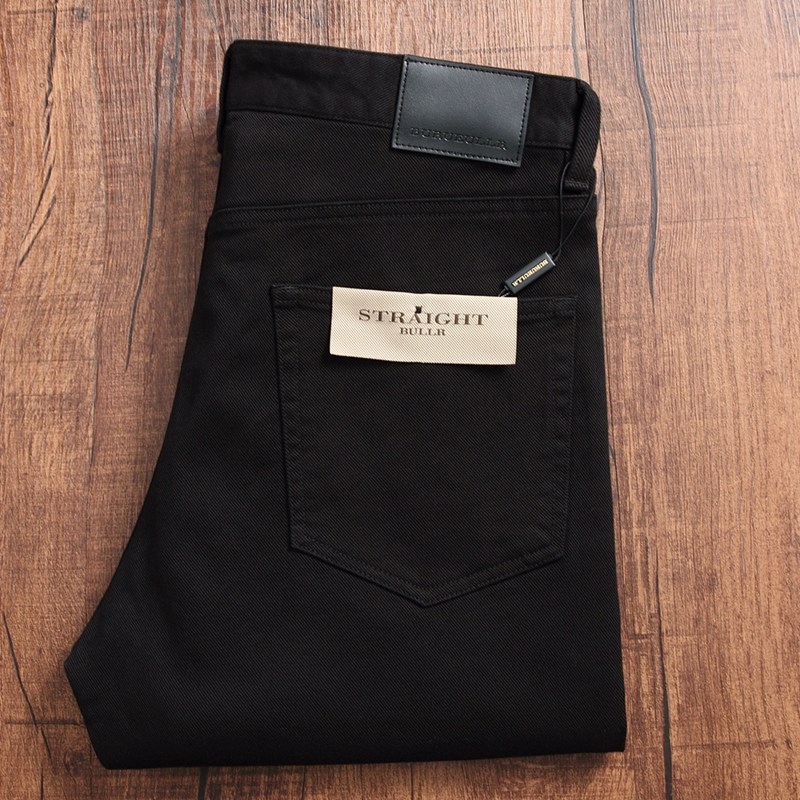 欧洲站秋冬厚款男士纯黑色直筒休闲裤斜纹纯棉长裤子夏季商务男裤