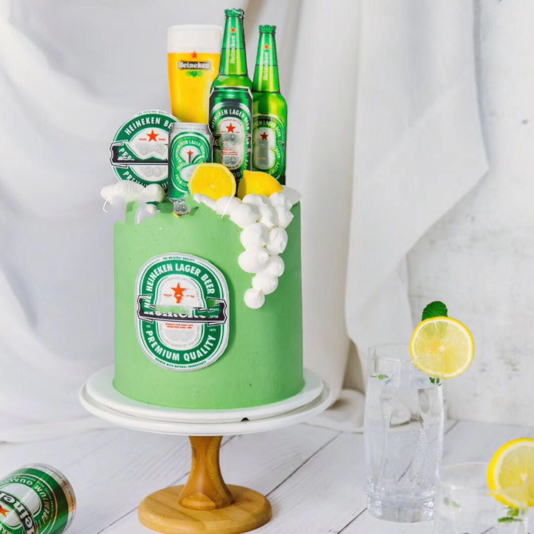 网红ins男士夏日清凉啤酒瓶蛋糕装饰纸插牌生日龙虾节甜品插旗