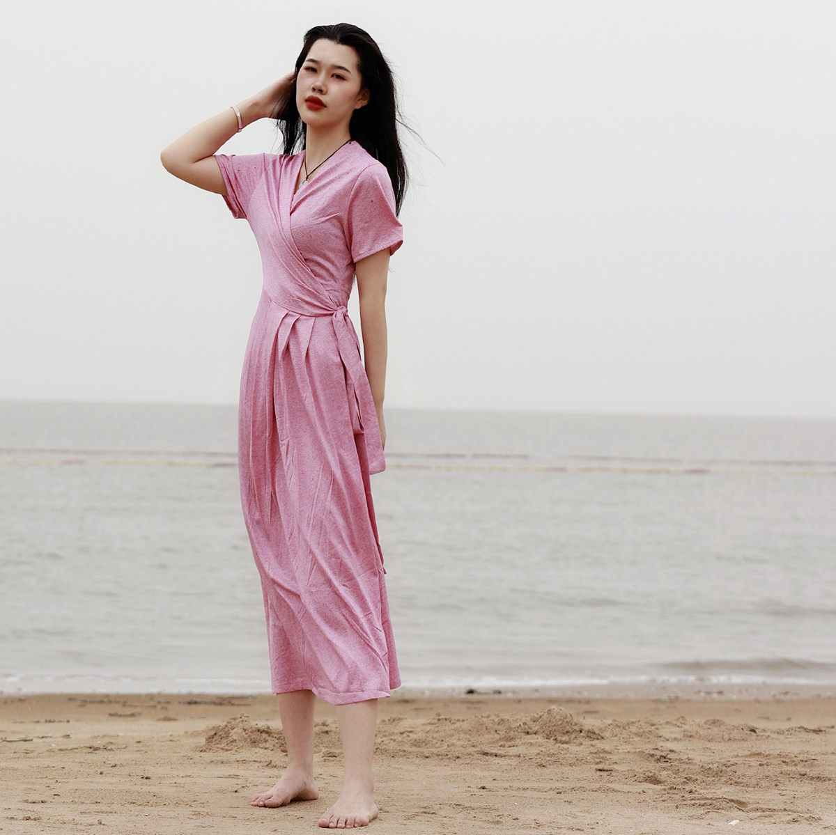 一片裙外批度假长裙裹身片式收腰针织系带连衣裙连衣裙