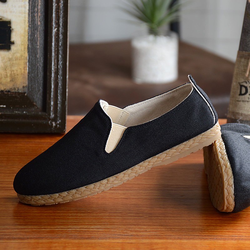 2020夏季亚麻男鞋子一脚蹬懒人鞋百搭低帮简约平跟透气休闲鞋男鞋